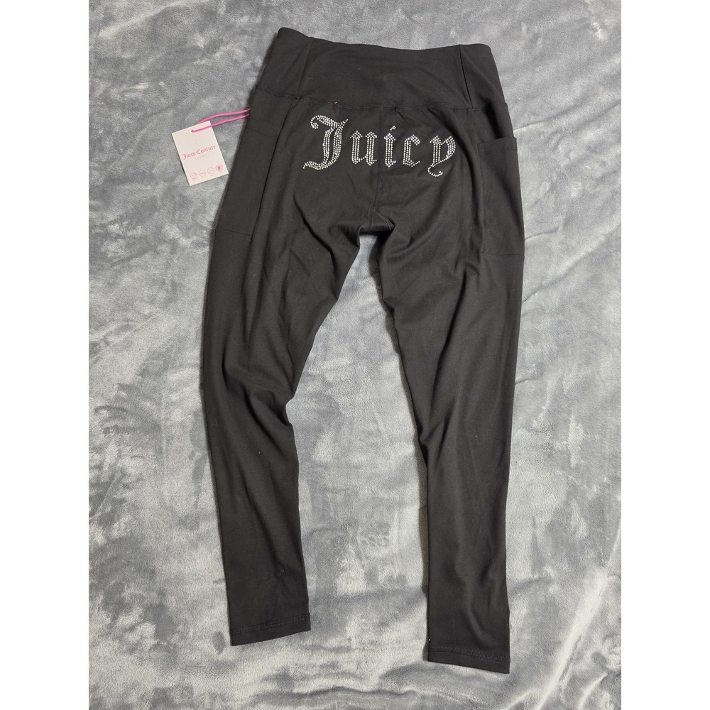 Juicy Couture Sport Leggings Womens Medium Gray Ankle Pockets Rhinestone Logo